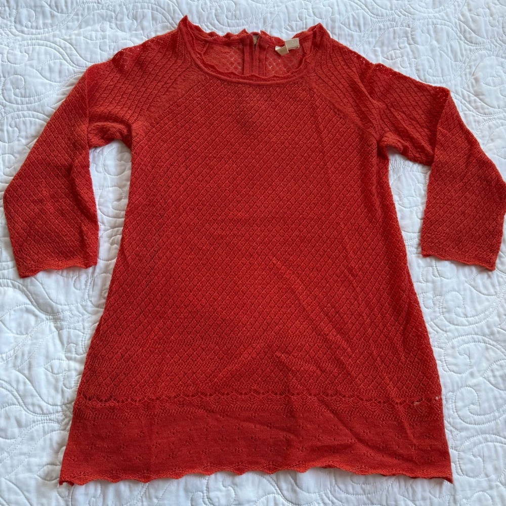 Anthropologie Moth Orange Delicate Wool Pointelle Lace Knit Sweater WM’s Med EUC